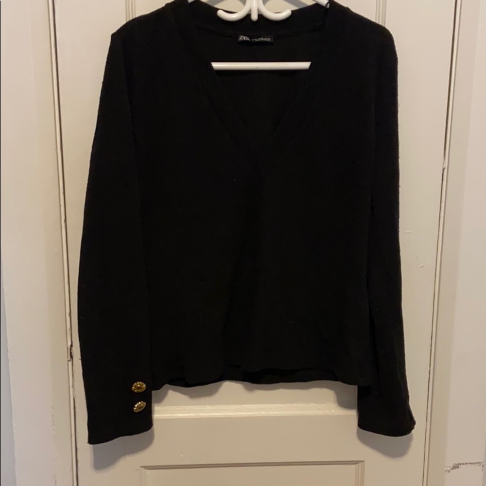 Zara deep v long sleeve with gold buttons